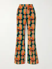 [La DoubleJ] La DoubleJ - Saturday Night Printed Crepe Bootcut Pants - Orange - small small Orange