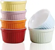 YAZYLIFE Ramekins 6oz Oven Safe,Creme Brulee Ramekins and Souffle Dishes,Porcelain Ramekin Baking Bowls,Dipping Sauce Dish.Pudding Cups,Set of 6,Colorful. (Colorful)