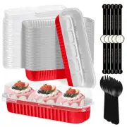 Mini Loaf Pans with Lids and Spoons- 50 Pack 6.8oz Aluminum Bread Cupcake Pie...