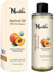 Nualoha Organic Apricot Kernel Oil, 220 ML - USDA 100% Pure Cold Pressed, Natural Anti Aging Moisturizer for Skin, Hair, Face, Promotes Hair Growth, Aromatherapy Carrier Oil