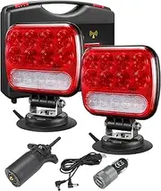 Partsam Wireless LED Trailer Light Kit Magnetic Towing Tail Light Portable Universal Stop Turn Running Backup Reverse Red+Clear Lens w/ 7-Pin Plug Dual USB Cable Charger for Trucks Trailers 12-24V