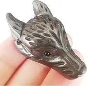 Bacatgem Natural Grey Pyrite 1.57 inchs Wolf Head Pocket Crystals and Healing Stone Figurine,Haped DIY-Jewelry Pendant