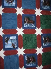 Horses in the Snow Patchwork Quilt, 51" x 68", Hand Quilted