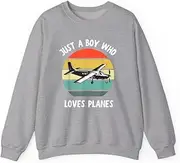 [X.Style] Just A Boy Who Loves Airplanes Boys 5T 4T 3T ds004 Sweater Grey XL