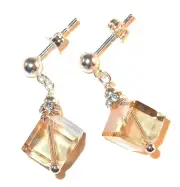 8mm Cube Crystal Earrings GOLDEN SHADOW Sterling Silver Swarovski Elements