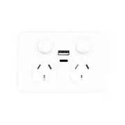 Hager Silhouette WBSP2SUSBAC - 10Amp Double Internal Powerpoint With USB A+C Charger - Gloss White