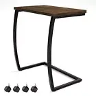 Side Table, C-Shaped End Table with Rolling Dark Walnut W/ Caster