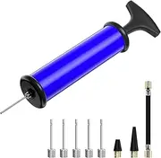 Sports Ball Pump with 5 Needles, 2 Nozzles and 1 Hose for Football, Rugby, Volleyball, Basketball, Handball, Balloon, Swimming Ring and Other Inflatable Balls, Blue