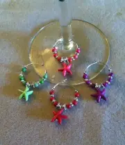 wine glass charms howlite turquoise starfish set of 4 cute, unique & different