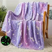 Unicorn Glow in The Dark Blanket, Flannel Cozy Glowing Blanket Throw Blanket for Couch, Personalized Baby Blanket Soft Blanket Fluffy Blanket for Girls Children Toddlers Travel Car, 40"x60"