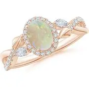 Oval Opal Twisted Vine Ring with Diamond Halo