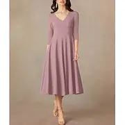 A-Line Mother of the Bride Dress Wedding Guest Elegant Minimalist V Neck Tea Length Italy Satin 3/4 Length Sleeve with Draping 2025