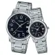 【CASIO 卡西歐】指針對錶 不鏽鋼錶帶 黑 防水 日期顯示(MTP-V002D-1B+LTP-V002D-1B)