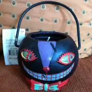 Department 56 Halloween Smiley Black Cat Head Candle Basket Cauldron 2005 Rare