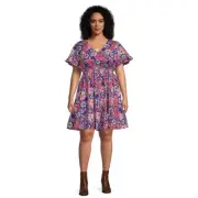 Terra & Sky Women's Plus Size Ruffled Print Dress - Retro Floral/Lilac Bud, 5X