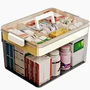 [Aping] Medicine Storage Box Double Layer Medicine Box Home Medicine Box Plastic Pharmacy Organiser Plastic Storage Box Medicine First Aid Box with Handles Medicine Case for Home
