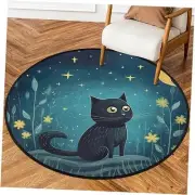 Cute Cat Round Area Rug Bedroom 3 Ft, Star Flower Circle Floor Mat Non-Slip