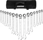15-Piece 72-Tooth Ratchet Wrench Set with Roll-Up Bag - Polished Chrome Finish