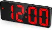 OQIMAX Digital Alarm Clock, Alarm Clocks Bedside Mains Powered, Large LED Temperature Display, Battery Operate, 12/24Hr, Snooze, Date, Time, 3 Brightness, Non Ticking, Voice Control, Black/Red
