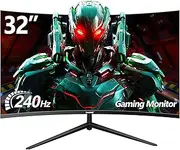 [Gawfolk] 32 inch Curved Gaming Monitor 240Hz PC Screen Full HD 1080P, Frameless 1500R Curved Computer Screen with FreeSync and Eye Care Technology