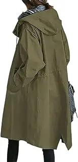 [Bsorby] Women's Rain Jacket, Long Windbreaker Jacket, Casual Loose Button Pockets Hooded Lightweight Raincoat