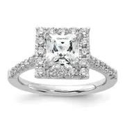 14k White Gold 3/4 Ct. Lab Grown Diamond VS/SI+ G+ 1 1/2 Ct. Center Princess Halo Engagement Ring