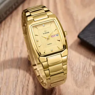 WWOOR 男士手錶方形豪華不銹鋼黃金男士石英腕錶-8837