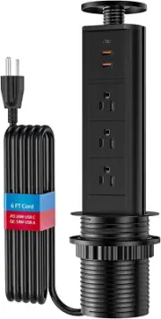 Pop up Outlet USB Ports for Countertop with 3 AC Outlet 2 USB 1 USB C Port