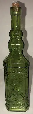 Holiday Glass Decorating Bottle 12 1/2”H Green w/Raised Design & Cork-NEW-SHIP24