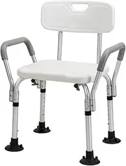 Shower Chair, Shower Chair for Elderly and Disabled, Shower Chair with Arms and Back, Adjustable Height Chair Legs, Sturdy and Non-Slip Portable Shower Chair (A)