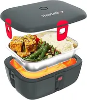 Faitron HeatsBox Go Electric Lunch Box, Mobile Warming Box for Heating Food, App Controllable, Integrated Battery, Leak-Proof Stainless Steel Bowl (925 ml), 100 Watt, Grey