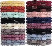 Tyfthui Hair Ties for Thick Hair, 32 Pcs Elastics No Damage No Crease Hair Bands Ponytail Holders for Women & Girls, Multi-colored