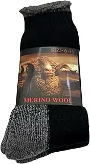 [Generic] Heavy Duty Merino Wool Thermal Work Socks, 6 Pairs, Size 6-11 cm Black Grey