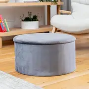 The Ottoman Shop, Round Grey Ottoman Storage, Velvet Footstool, Australia