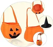 CHILDWEET 2pcs Halloween Pumpkin Candy Bags with Witch Hat Non-woven Fabric Kids Party Supplies