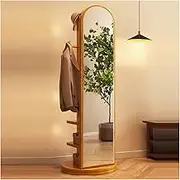 Full Length Mirror,360°Rotatable Standing Mirror with Clothes Rack,2-in-1 Floor Mirrors and Coat Rack, for Living Room Bedroom Cloakroom(3,168X45cm)