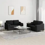 vidaXL 2 Piece Sofa Set with Pillows Black Fabric