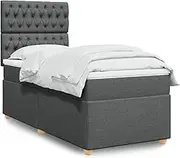 vidaXL Box Spring Bed Set - Dark Grey King Single - Adjustable Headboard, Pocket Spring Mattress, Washable Topper