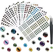 Skylety 2196 Pieces Fishing Lure Eyes 3D Artificial Eyes Stickers Assortment with 1 Piece Tweezer for Fishing Baits DIY Accessory, 3/4/ 5/6 mm