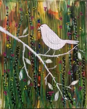 Original painting 8x10" white Bird branches flowers canvas panel by Lynne Kohler