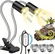 Double End Turtle Heat Lamp, Reptile Terrarium Lamp, 25 W + 50 W + 75 W Heat Lamp Terrarium E27 with UVA + UVB Turtles Accessories for Lizard, Cockatoo, Snake