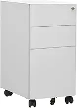 Mobile File Cabinet - Steel, Light Grey, 30x45x59 cm, 3 Drawers, Lockable, Durable Office Storage Solution, Round Corners, Includes Pencil Tray and Adjustable Hanging Bars
