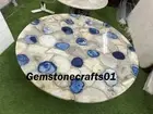 Blue & White Agate Coffee Table Top, Agate Geode Center Table Top Decor
