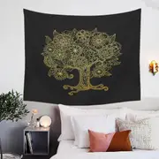 Golden Tree Drawing over Black Tapestry