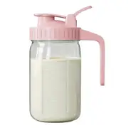 32oz Glass Mason Jar Pitcher with Flip Cap Lid & Pour Spout - Leak-Proof Fresh Breast Milk Storage Pitcher, Glass Jug for Cold Brew Iced Tea Pink