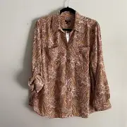 Talbots Women XLP Mauve Paisley Roll Tab Sleeves Button-Front Soft Shirt NWT