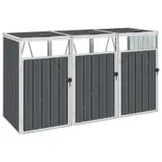 vidaXL Triple Garbage Bin Shed Grey 213x81x121 cm Steel