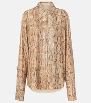 [Dries Van Noten] Dries Van Noten Sequined snake-effect shirt AU 14 brown
