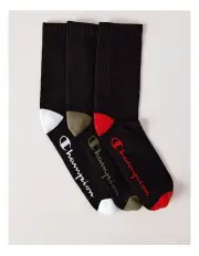 [Champion] Legacy Script Crew Socks 3 Pack in Black