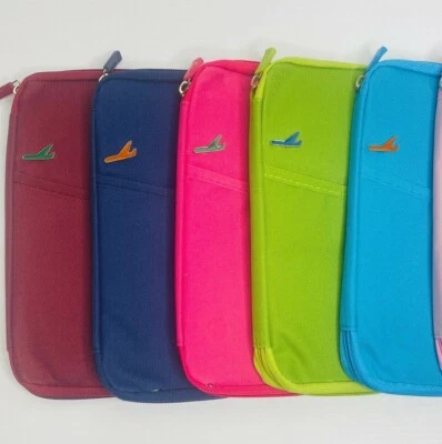 Travel Wallet Passport Holder Credit Card Holder Organiser Bag 5 colours Zipper